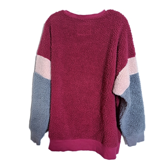 Muk Luks Raspberry Colorblock Sherpa Pullover Sweater - Picture 2 of 2